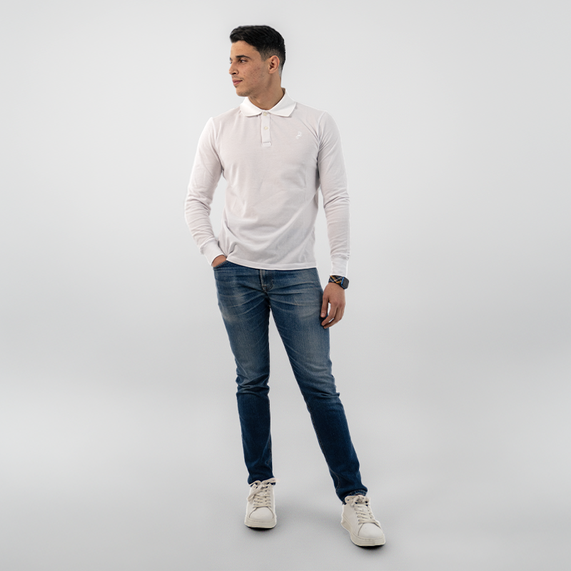 Polo homme à manches longues  - Broderie "Tom sur Tom"